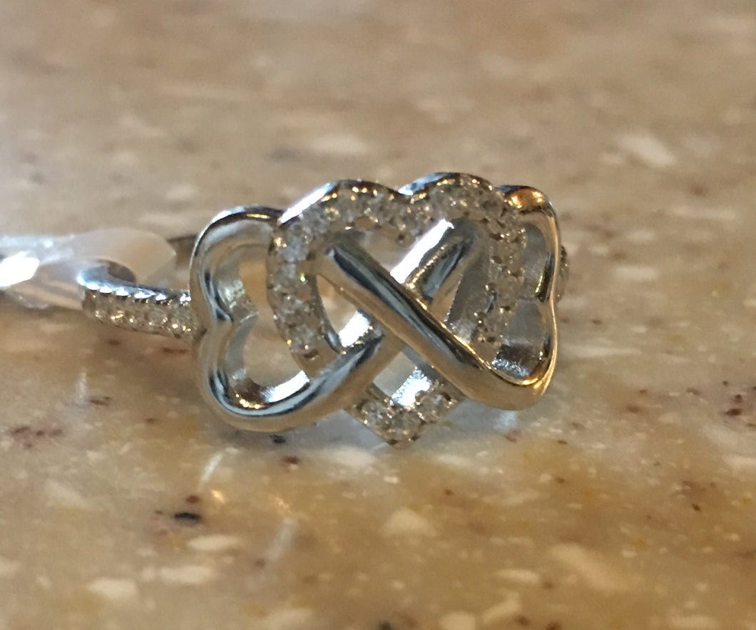 Sterling Silver Triple Heart Infinity Ring with CZ stones