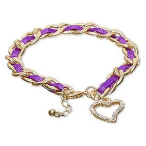 Lilac Bracelet with Czech Glass Rhinestone Heart Charm