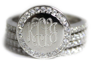 Stackable Sterling Silver CZ Ring - Plain or Monogram Engraved