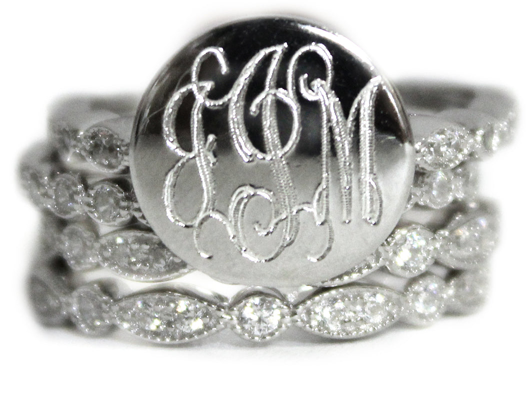 Sterling Silver Stackable CZ Ring - Plain or Monogram Engraved