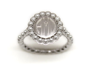 Silver and Pearl Ring - Plain or Monogram Engraved