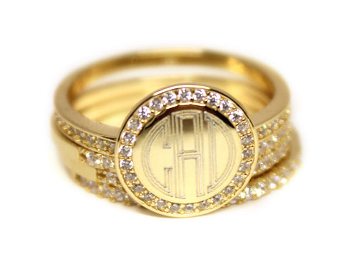 Gold with CZ Stackable Ring - Plain or Monogram Engraved
