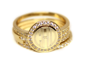 Gold with CZ Stackable Ring - Plain or Monogram Engraved