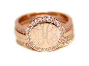Rose Gold with CZ Stackable Ring - Plain or Monogram Engraved