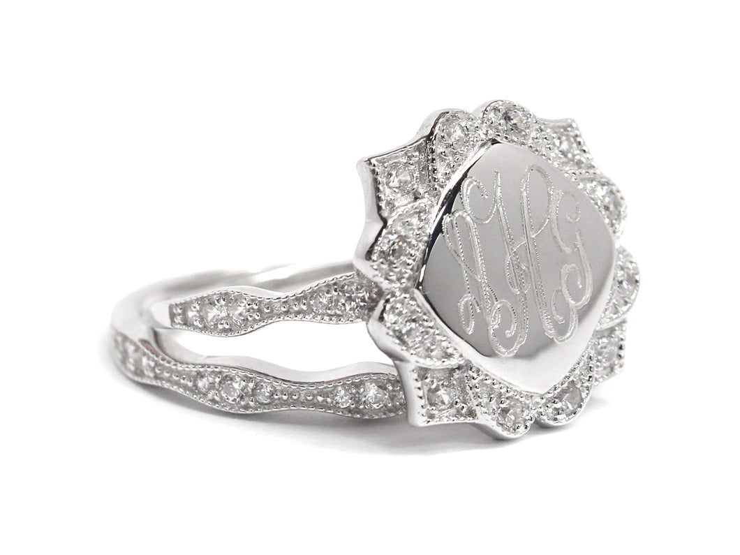 Sterling Silver with CZ Ring - Plain or Monogram Engraved