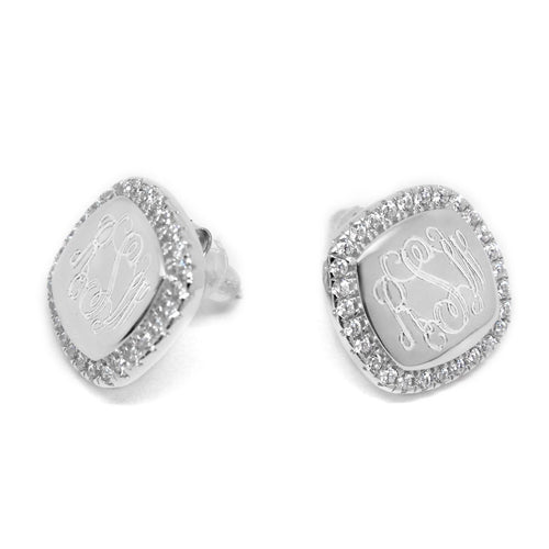 Sterling Silver and CZ Earrings - Plain or Monogram Engraved
