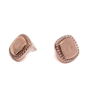 Rose Gold and CZ Earrings - Plain or Monogram Engraved
