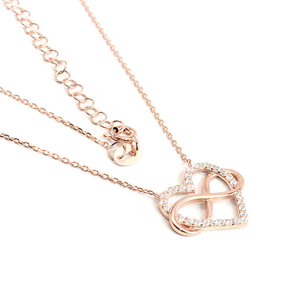 Sterling Silver Infinity Heart Necklace in Rose Gold Finish