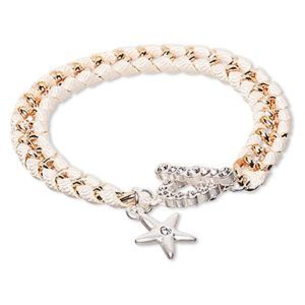 White and Rose Gold Bracelet with Czech glass rhinestone starfish charm