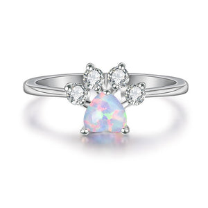Blue Opal, White Opal, or Multi Stone Paw Heart Ring